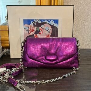 Zara Purple Metallic Crossbody Bag with Silver Chain